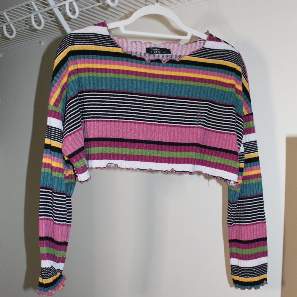 Blue Blush Striped Crop Top